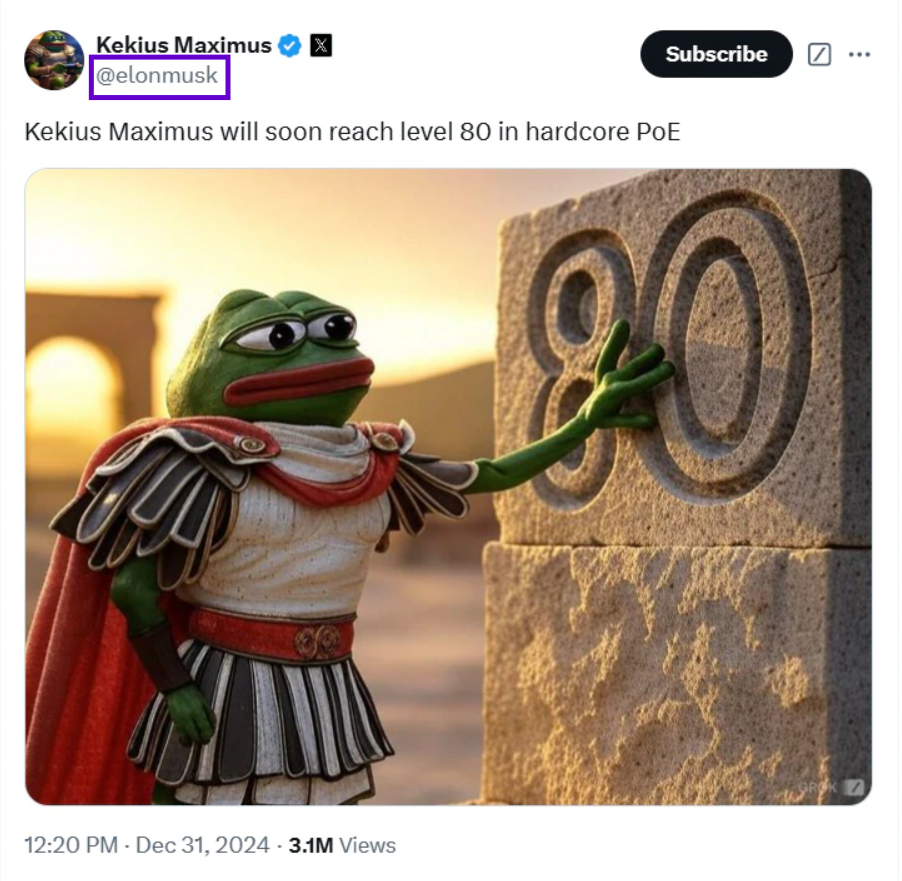 Elon Musk has recently adopted the name "Kekius Maximus" on X